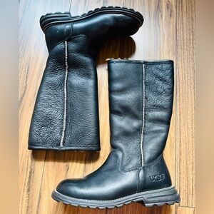UGG Tall, Black Leather, Fleece Lined Boots